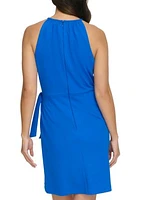 Women's Sleeveless Solid Crepe Halter Fit and Flare Dress