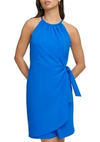 Women's Sleeveless Solid Crepe Halter Fit and Flare Dress