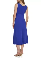 Women's Sleeveless Square Neck Solid Crepe A-Line Dress