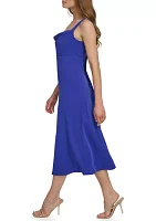 Women's Sleeveless Square Neck Solid Crepe A-Line Dress