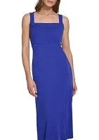 Women's Sleeveless Square Neck Solid Crepe A-Line Dress