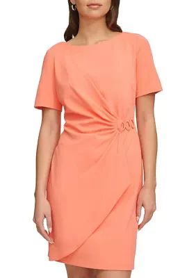 Women's Short Sleeve Ruched Solid Sheath Dress