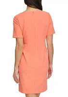 Women's Short Sleeve Ruched Solid Sheath Dress