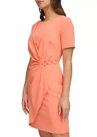 Women's Short Sleeve Ruched Solid Sheath Dress