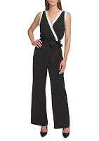 Women's Sleeveless Color Block V-Neck Solid Jumpsuit