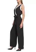 Women's Sleeveless Color Block V-Neck Solid Jumpsuit