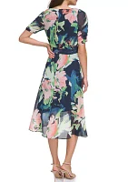 Women's Tie Waist Floral Printed Dress