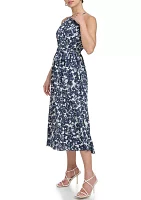 Women's Sleeveless Halter Neck Floral Printed Fit and Flare Dress