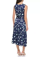 Women's Floral Printed V-Neck Tie Waist Fit and Flare Dress