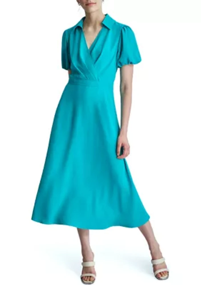 Women's Solid Crepe Fit and Flare Dress