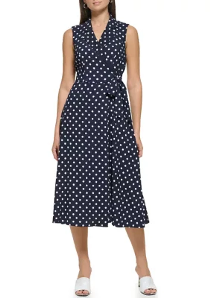 Women's V-Neck Dot Printed Fit and Flare Dress