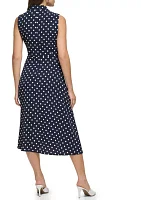 Women's V-Neck Dot Printed Fit and Flare Dress