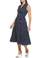 Women's V-Neck Dot Printed Fit and Flare Dress