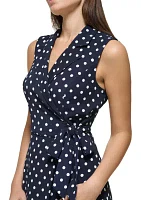 Women's V-Neck Dot Printed Fit and Flare Dress