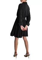 Women's Long Sleeve Collar Crepe Fit and Flare Dress