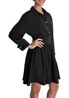 Women's Long Sleeve Collar Crepe Fit and Flare Dress