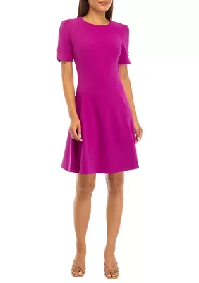 Women's Solid Scuba Crepe Fit and Flare Dress