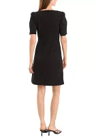 Women's Puff Sleeve Side Scrunch Sheath Dress