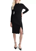 Women's Solid Mock Neck A-Line Button Dress