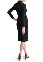 Women's Solid Mock Neck A-Line Button Dress