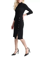 Women's Solid Mock Neck A-Line Button Dress