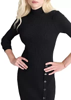 Women's Solid Mock Neck A-Line Button Dress