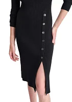 Women's Solid Mock Neck A-Line Button Dress