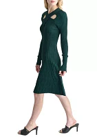 Women's V-Neck Cut Out Detail Pleated A-Line Dress