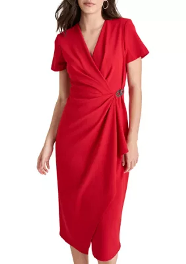 Women's Short Sleeve V-Neck Wrap Midi Dress