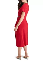 Women's Short Sleeve V-Neck Wrap Midi Dress