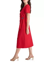 Women's Short Sleeve V-Neck Wrap Midi Dress