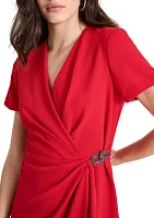 Women's Short Sleeve V-Neck Wrap Midi Dress