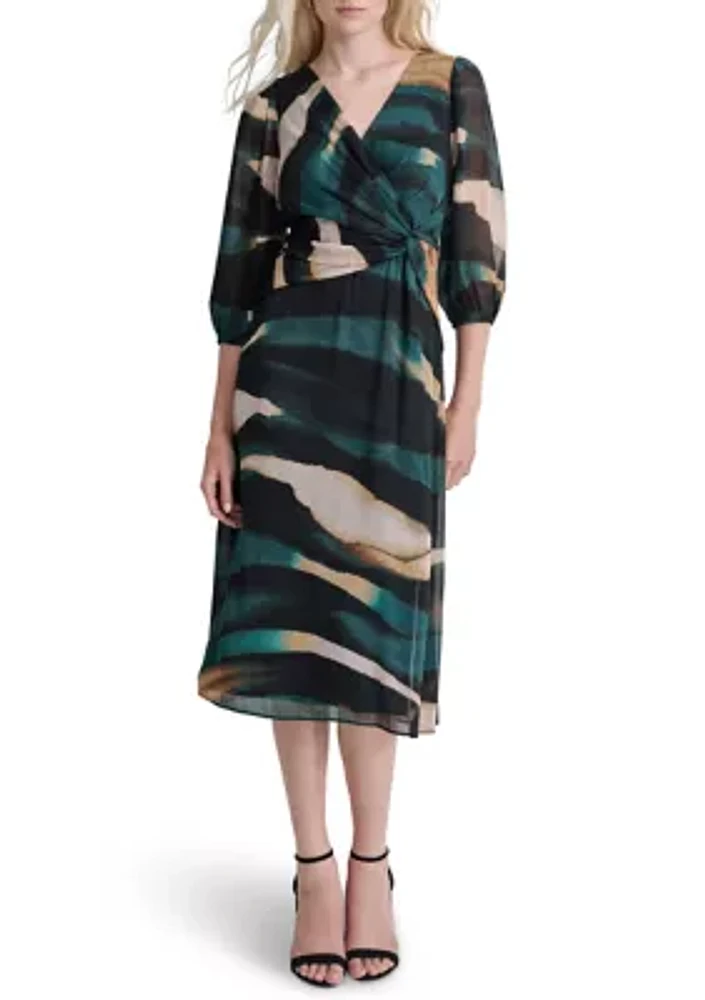 Women's Printed Side Scrunched Midi Dress