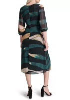 Women's Printed Side Scrunched Midi Dress