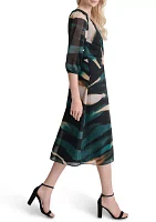 Women's Printed Side Scrunched Midi Dress