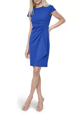 Women's Short Sleeve Crew Neck Solid Side Ruch Sheath Dress