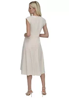 Women's Short Cap Sleeve Side Scrunch Solid A-Line Dress