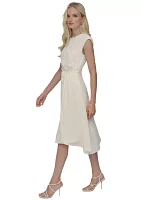 Women's Short Cap Sleeve Side Scrunch Solid A-Line Dress