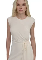 Women's Short Cap Sleeve Side Scrunch Solid A-Line Dress