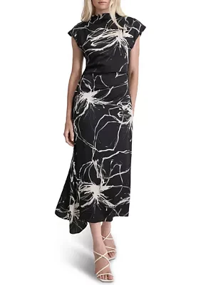 Women's Short Sleeve Mock Neck Marble Print Sheath Dress