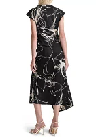 Women's Short Sleeve Mock Neck Marble Print Sheath Dress