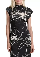 Women's Short Sleeve Mock Neck Marble Print Sheath Dress