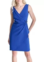 Women's Sleeveless V-Neck Solid Wrap Sheath Dress