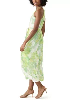 Women's Sleeveless Halter Floral Print Midi Fit and Flare Dress