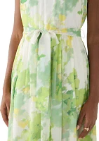 Women's Sleeveless Halter Floral Print Midi Fit and Flare Dress