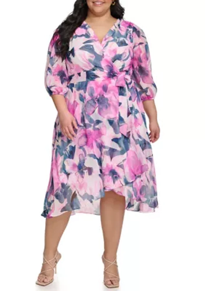 Plus Floral Printed Wrap Dress