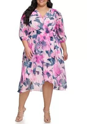 Plus Floral Printed Wrap Dress