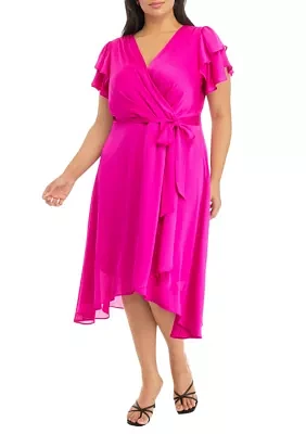 Women's Flutter Sleeve Surplice Dress