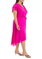 Women's Flutter Sleeve Surplice Dress