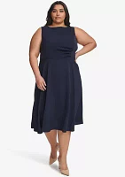 Plus Sleeveless Scoop Neck Solid Fit and Flare Dress